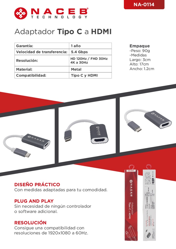 Adaptador Tipo C a HDM Naceb Technology NA-0114 — 3