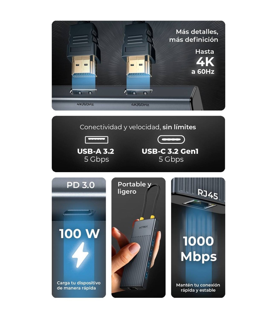 Concentradores Hub ACTECK NEXUS DOCK PRO HN940 — 3