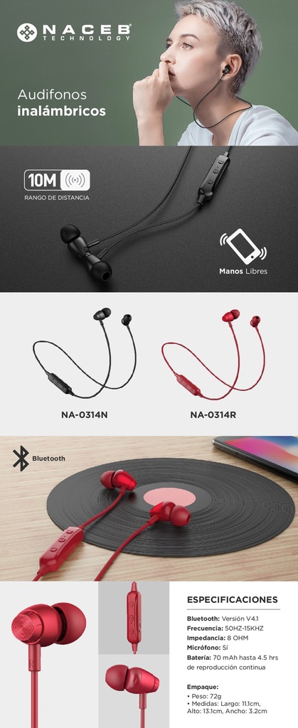 Audífono Bluetooth Naceb Technology NA-0314R — 5
