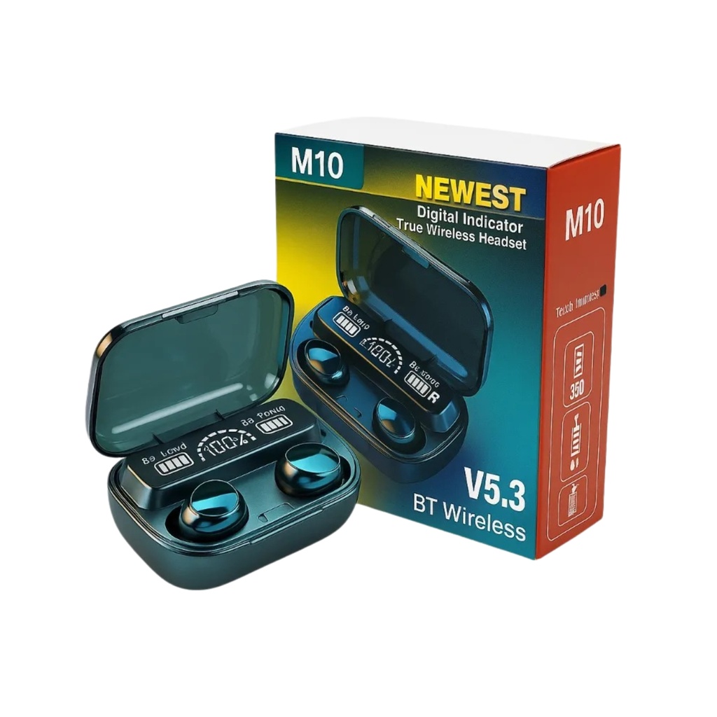 Audifonos M10 BT C/Estuche de Carga y Pantalla Led