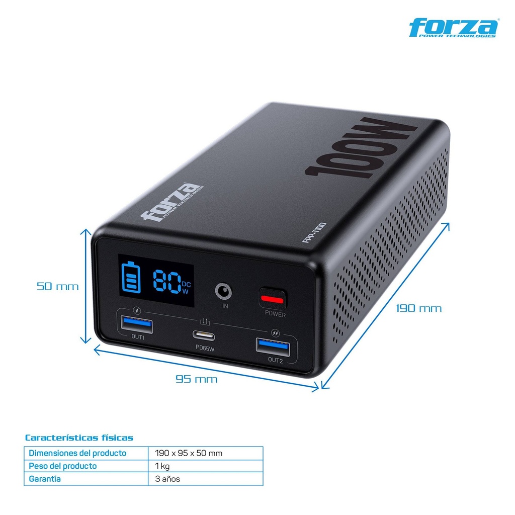 [Powe-MT-0026257] Power bank FORZA FPP-T100 (Negro)